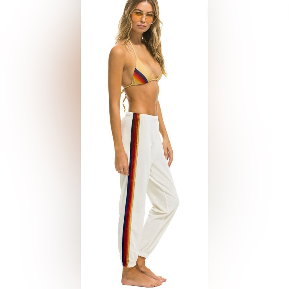 Aviator Nation Relaxed Velvet Jogger White with Colorful Stripes size SMALL - Picture 2 of 12